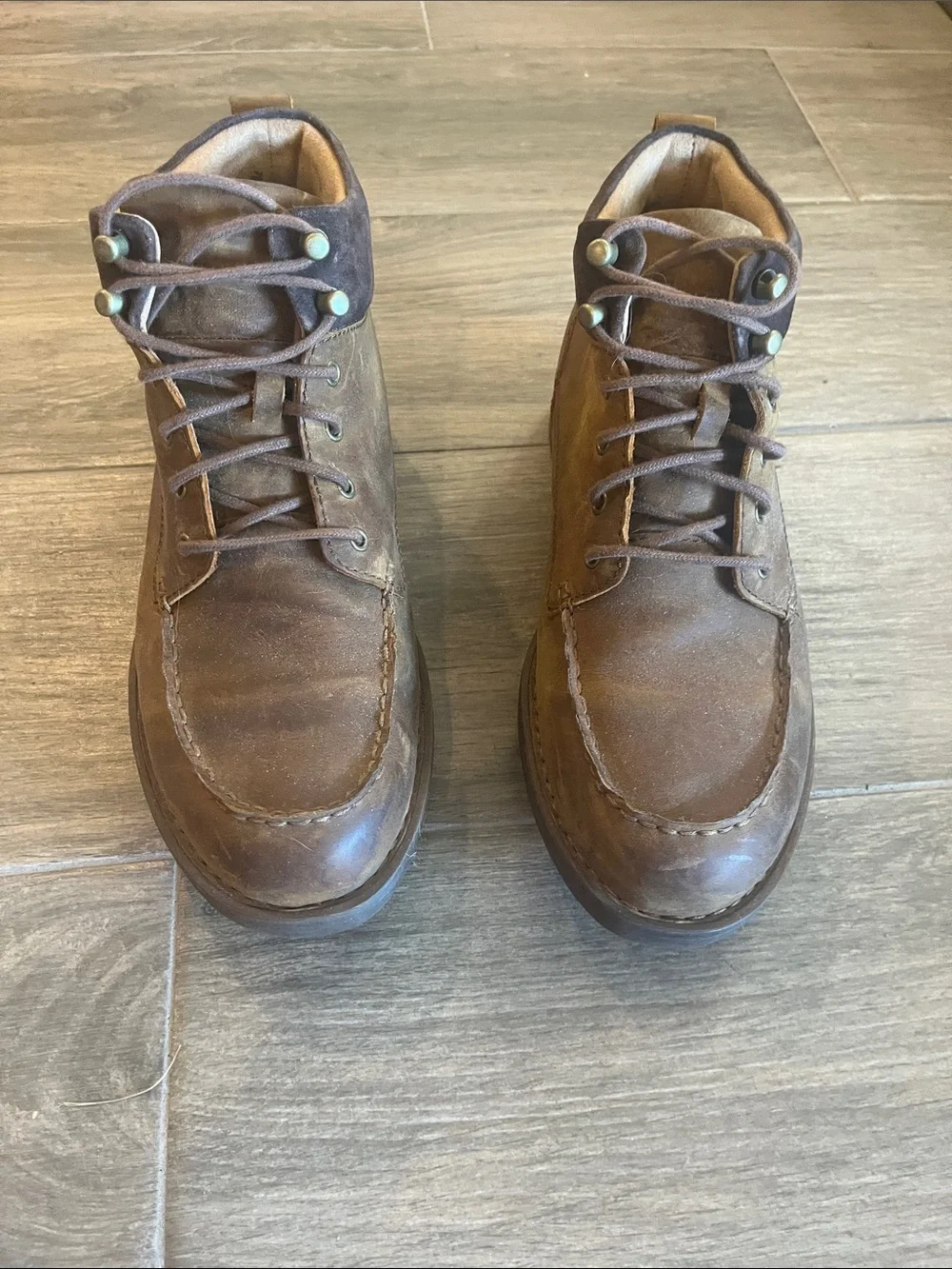 Born Brown Leather Moc Toe Lace-Up Boots